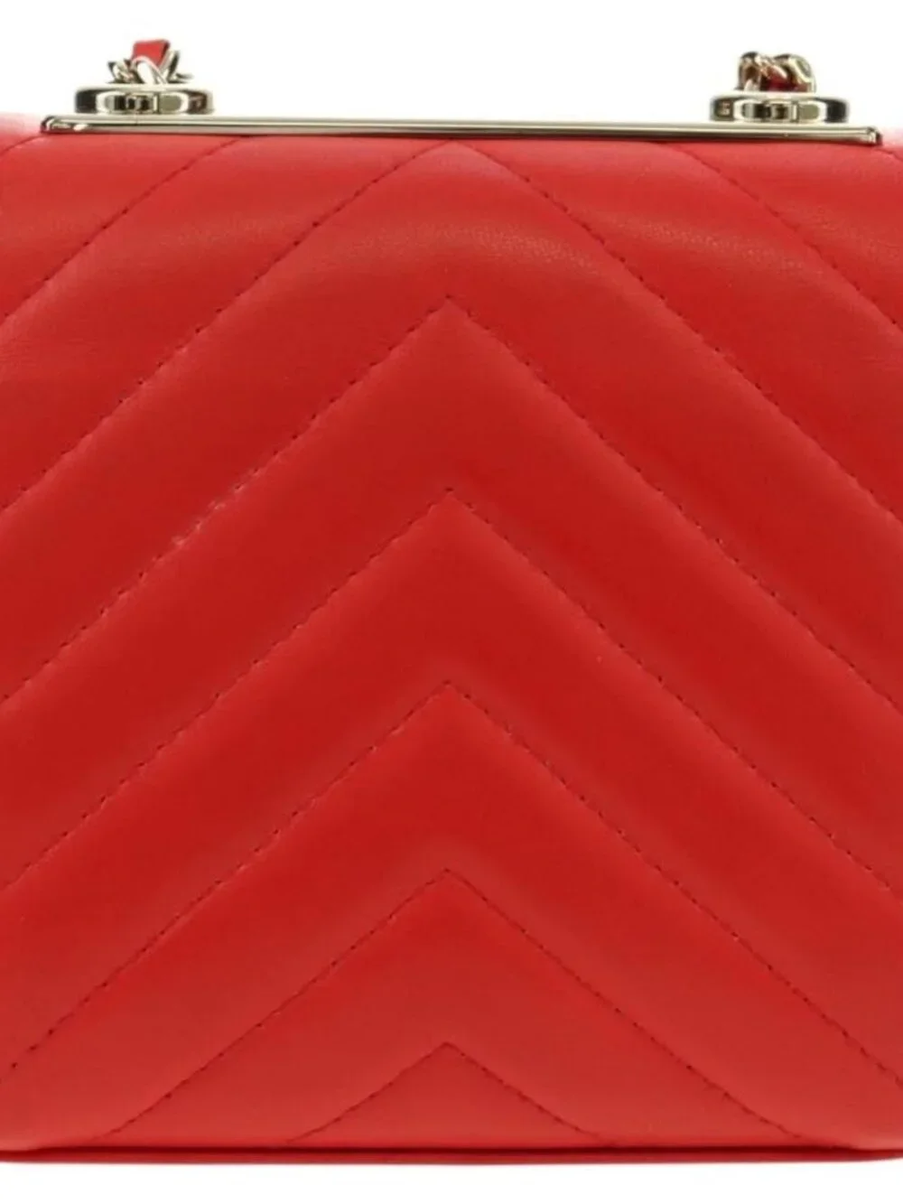 CHANEL V Stitch Shoulder Bag Lamb Skin Gold Red CC Auth bs35072M